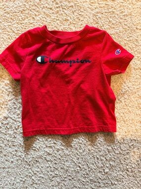 Champion Red Short-Sleeve Kids Tee with Navy Logo